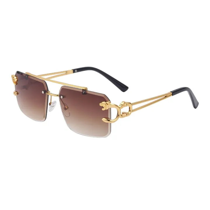 Luxury Panther Rimless Sunglasses – Gold Frame with Black Lens (Unisex)Men & Women