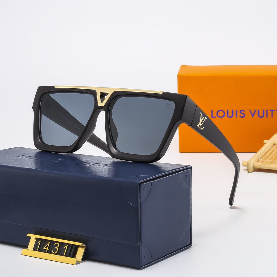 "Luxury LV Gold Accent Square Sunglasses – Bold Black Frame | Unisex For Male And Female Eyewear"