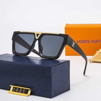 "Luxury LV Gold Accent Square Sunglasses – Bold Black Frame | Unisex For Male And Female Eyewear"