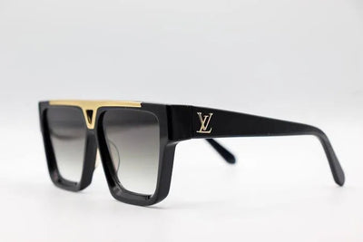 "Luxury LV Gold Accent Square Sunglasses – Bold Black Frame | Unisex For Male And Female Eyewear"