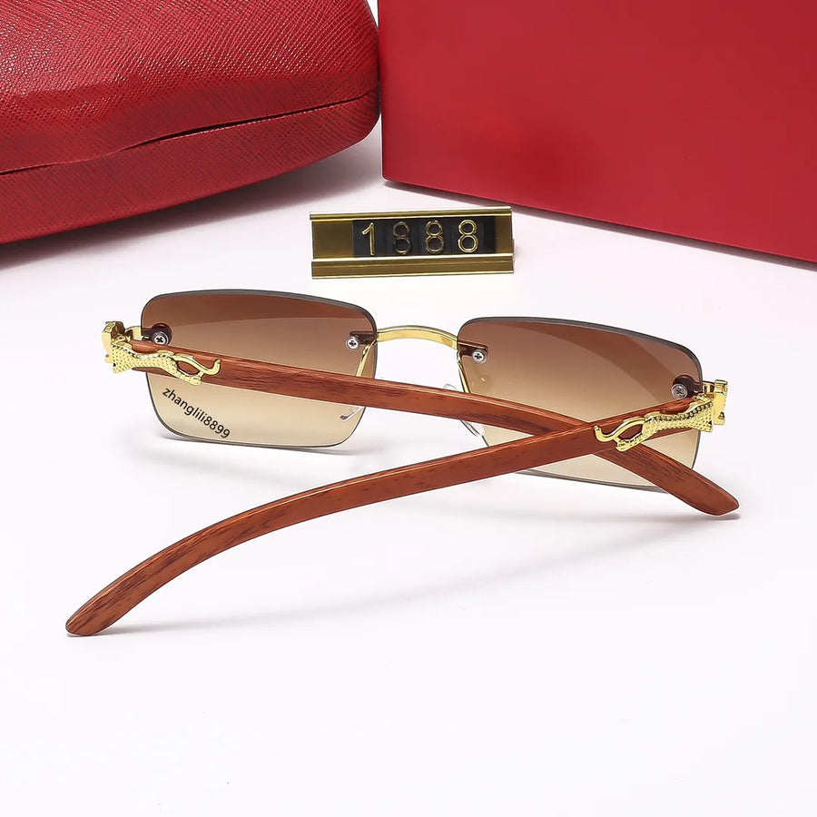 CARTIER SUNGLASSES – RIMLESS – WOODEN GOLDEN LEOPARD-- FOR MEN AND WOMEN
