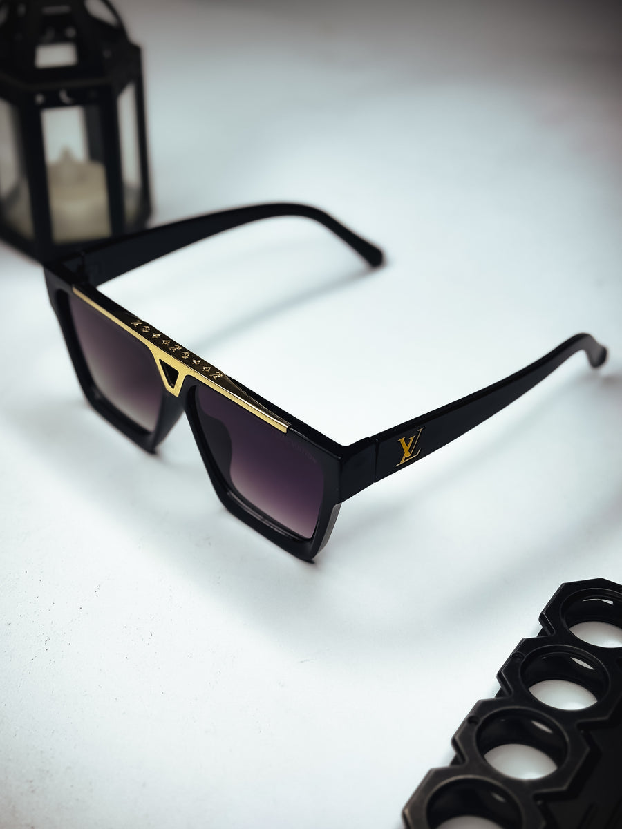 "Luxury Gold Accent Square Sunglasses – Bold Black Frame | Unisex For Male And Female Eyewear"
