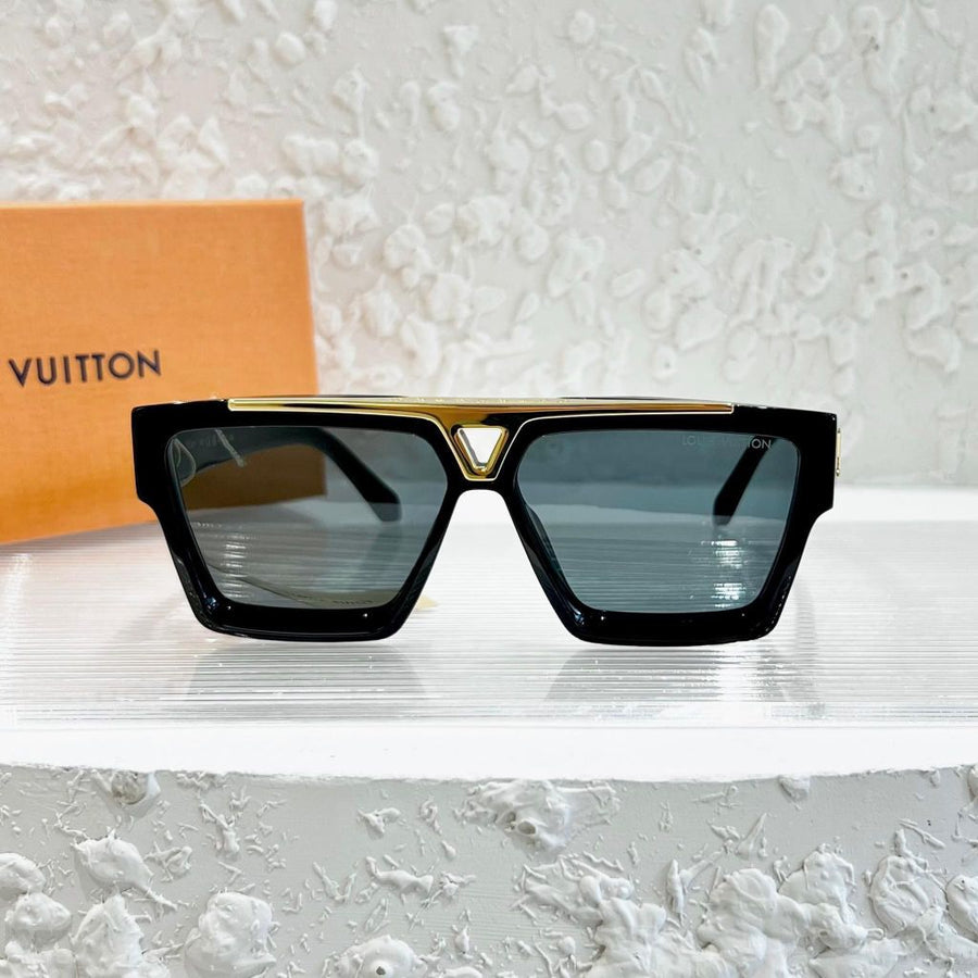 "Luxury LV Gold Accent Square Sunglasses – Bold Black Frame | Unisex For Male And Female Eyewear"